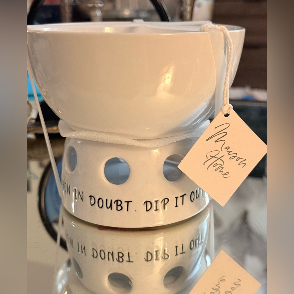Maison Home Ceramic Fondue Set “When In Doubt, Dip It Out” – NWT